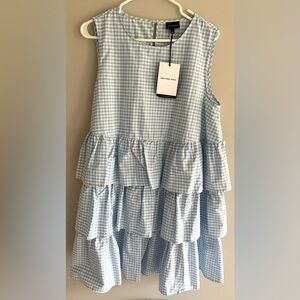 Who What Wear Light Blue Gingham Tiered Ruffle Dress